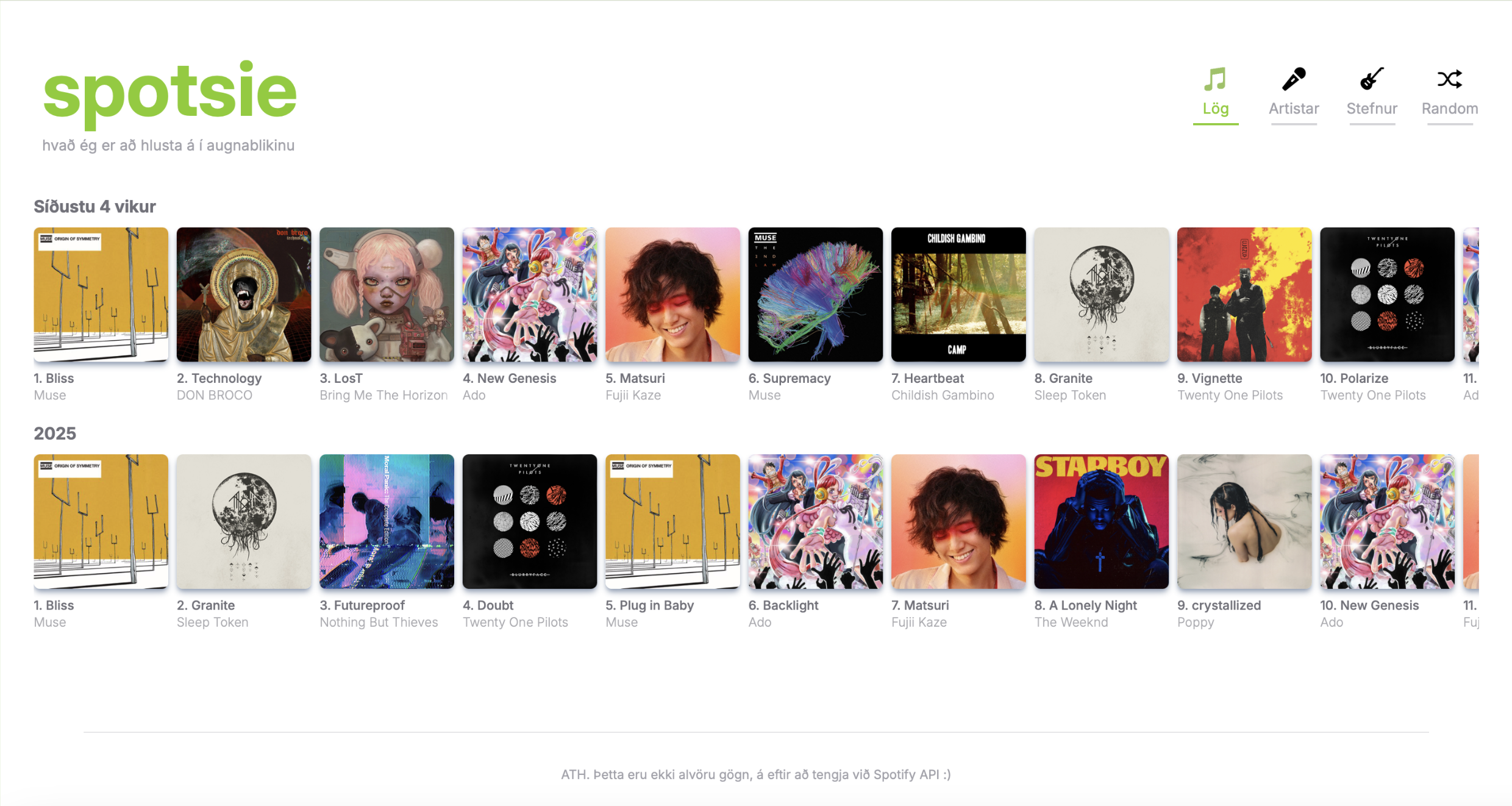 Screenshot of project website
